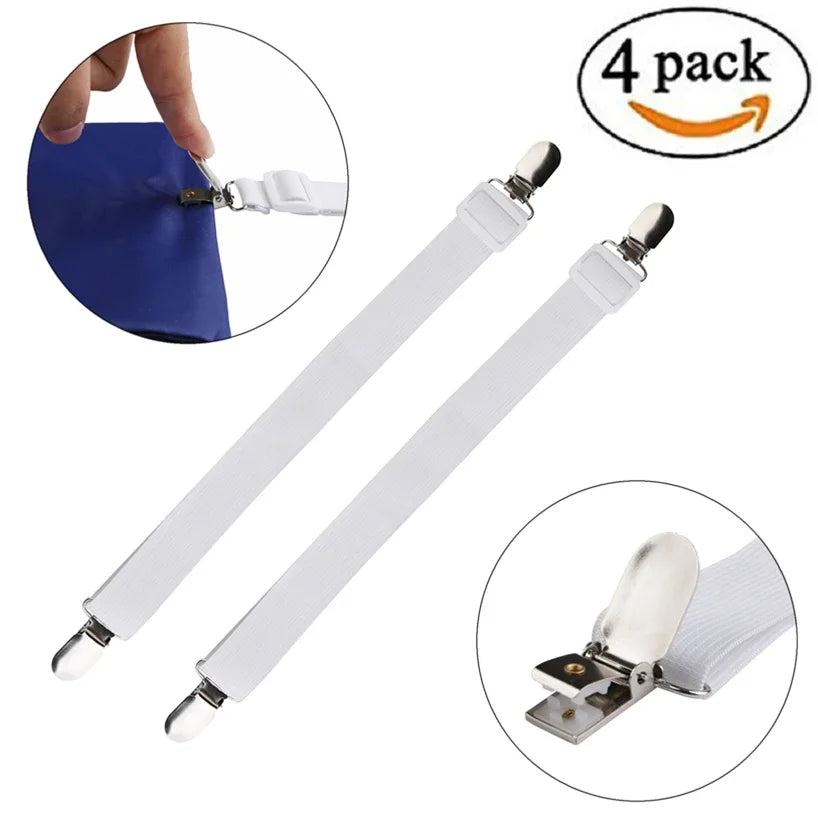 4Pcs Adjustable Bed Sheet Fasteners Straps Elastic Mattress Cover Corner Holder Clip Grippers Suspender Cord Hook Loop Clasps