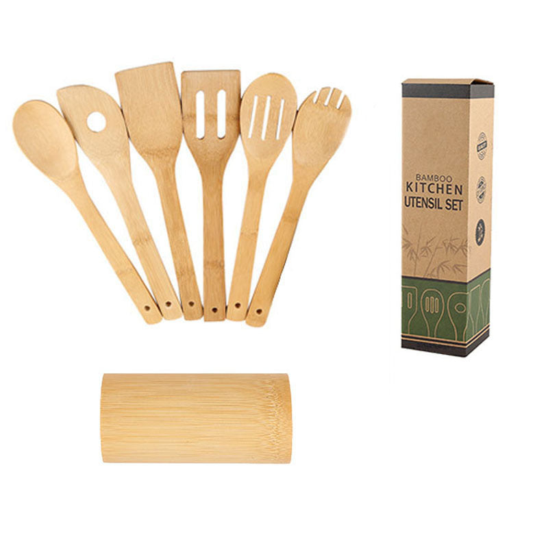 Bamboo Spatula Set with Square Holder Eco-Friendly with Ergonomic Handle Kitchen Utensil