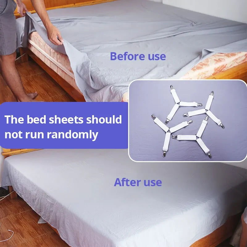 4Pcs Adjustable Bed Sheet Fasteners Straps Elastic Mattress Cover Corner Holder Clip Grippers Suspender Cord Hook Loop Clasps