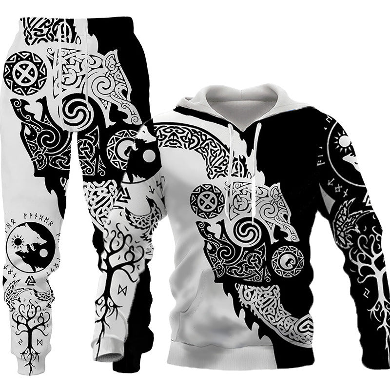 3D Wolf Print Tracksuit Men Sportswear Hooded Sweatsuit Two Piece Outdoors Running Fitness Mens Clothing Jogging Set