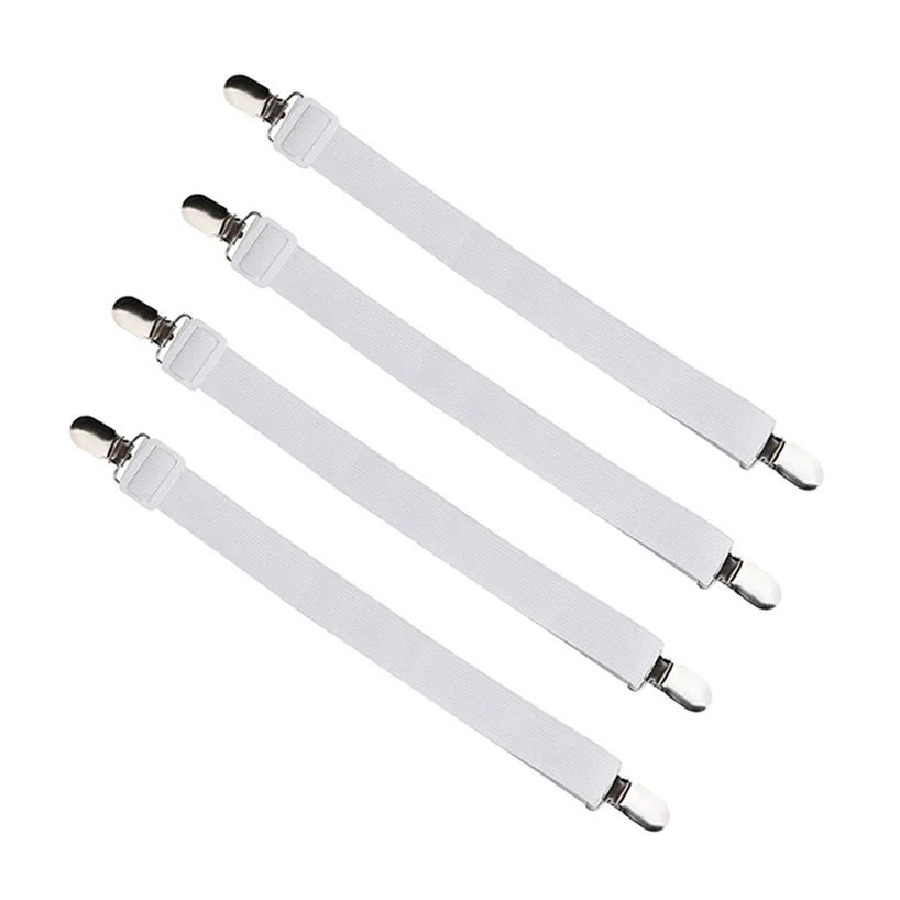 4Pcs Adjustable Bed Sheet Fasteners Straps Elastic Mattress Cover Corner Holder Clip Grippers Suspender Cord Hook Loop Clasps