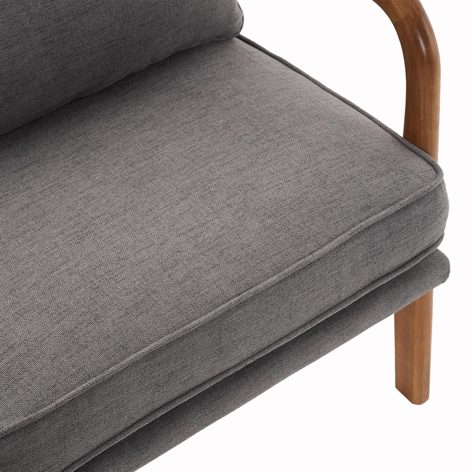 Oak Armrest Lounge Chair: Dark Grey Upholstered Mid-Century Modern Style