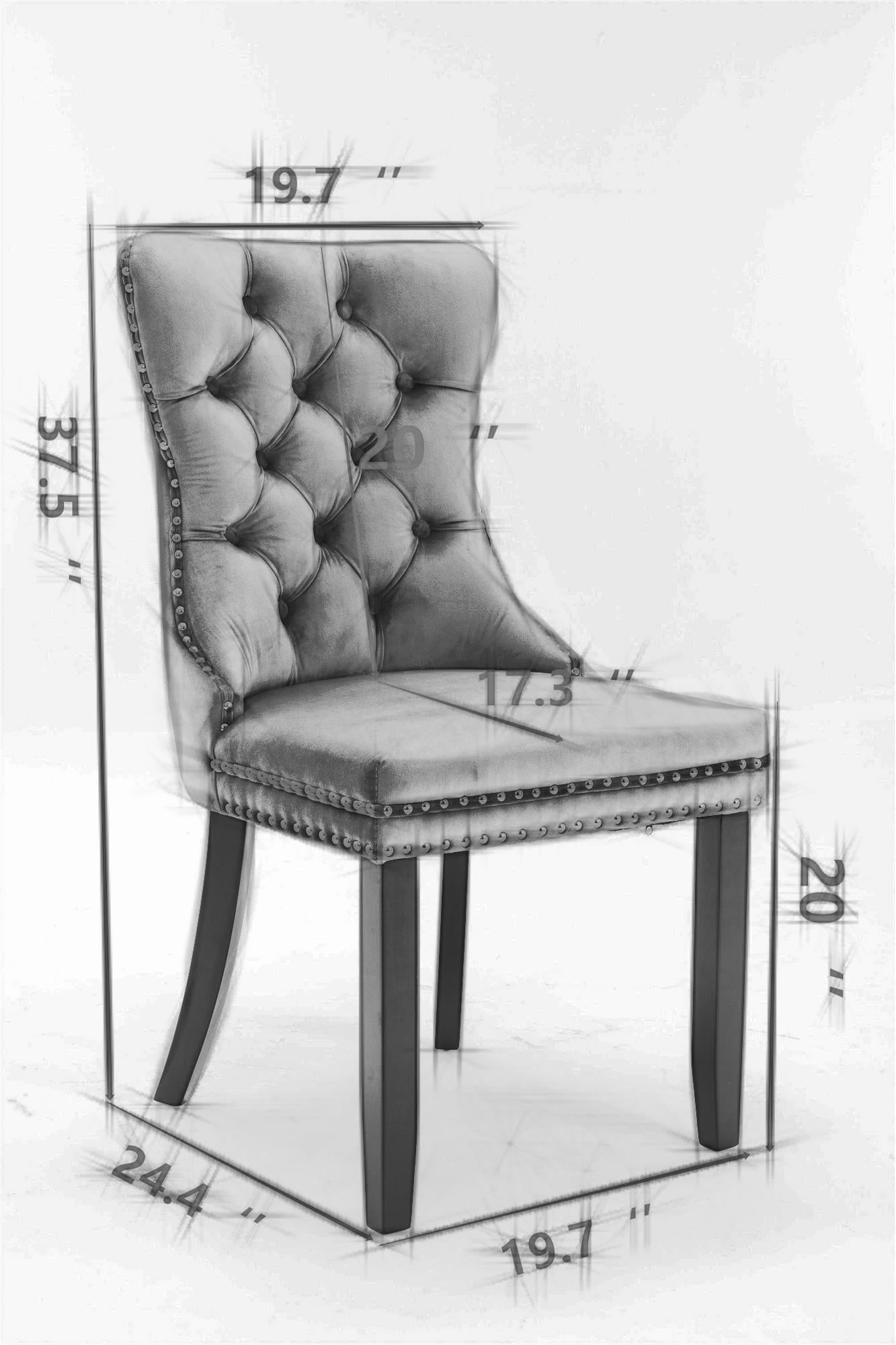Blue Velvet Chairs Set of 2, Tufted Solid Wood Upholstered Chairs, Nailhead Trim, High-End Modern Contemporary Dining Room