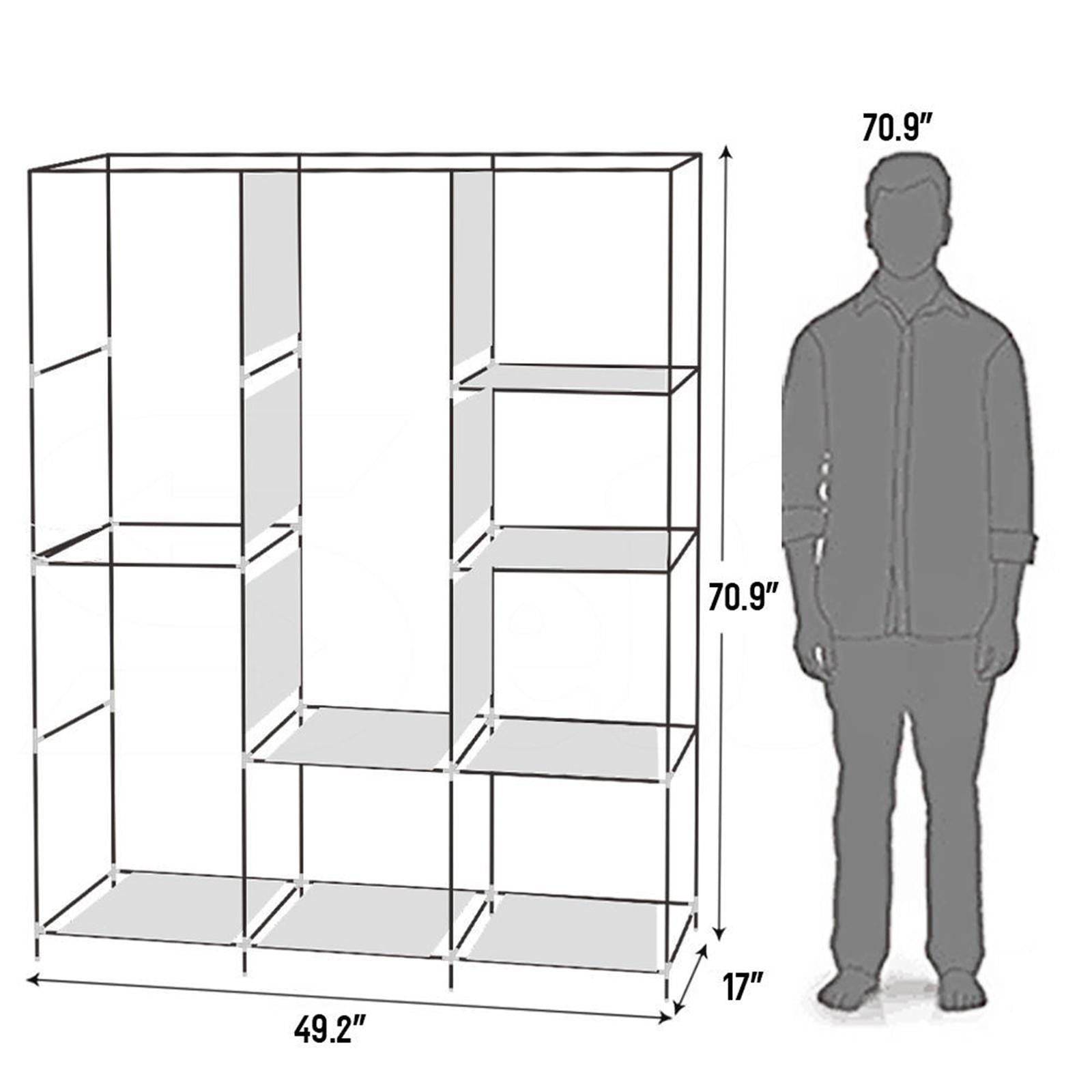 71" Portable Closet Wardrobe Organizer with Shelves, Gray Fabric Clothes Storage Rack