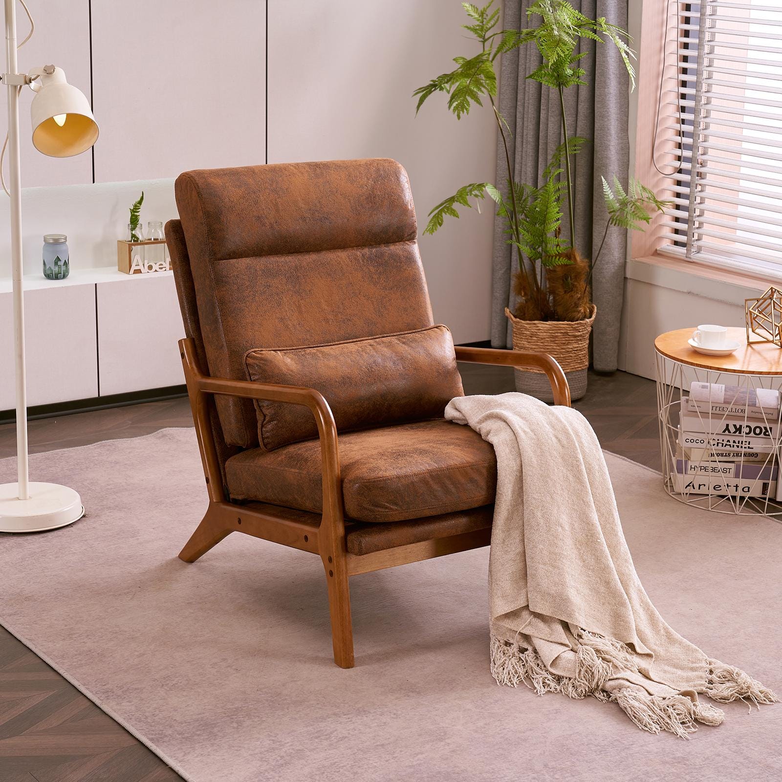 High Back Accent Chair, Bronzing Cloth, Mid-Century Modern Design