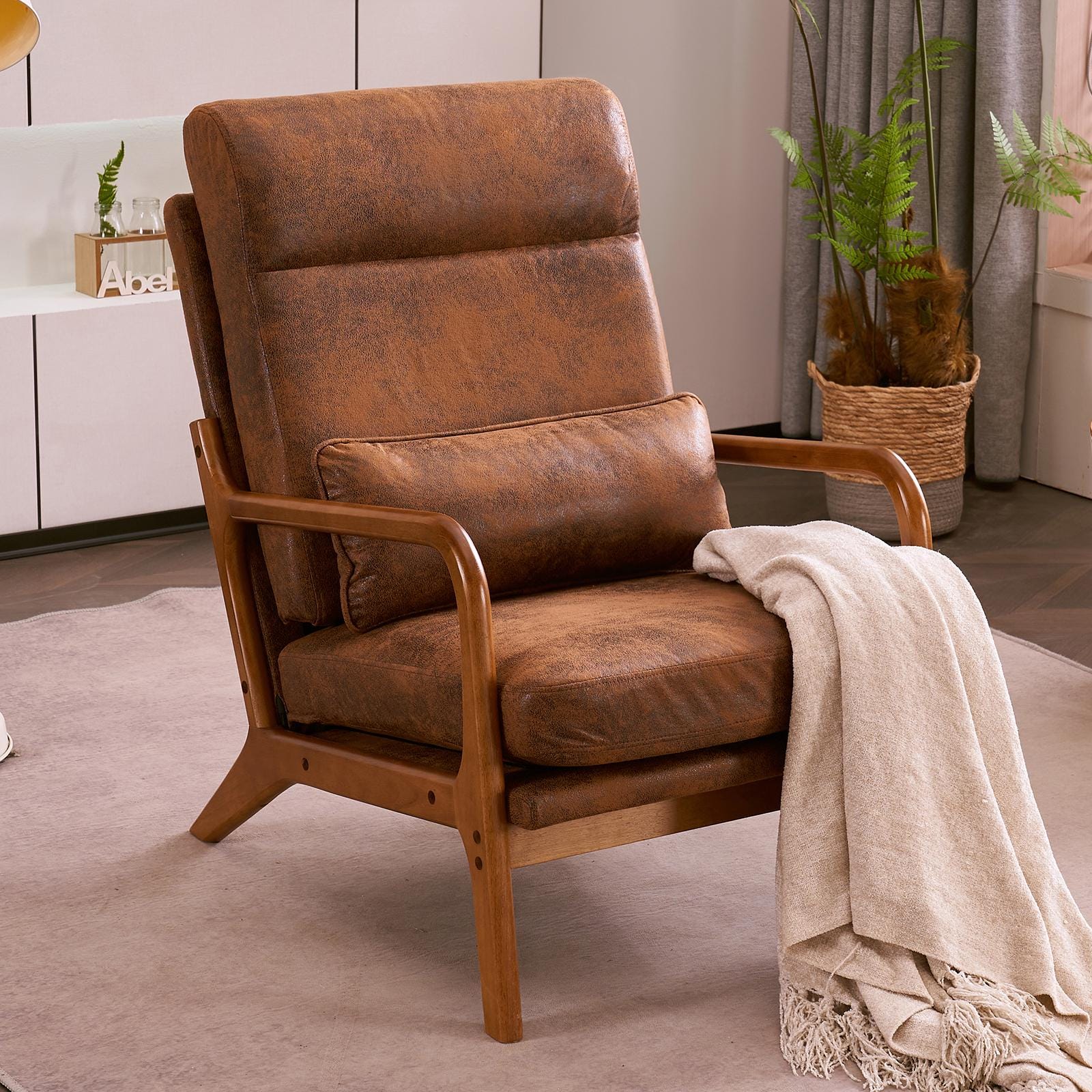 High Back Accent Chair, Bronzing Cloth, Mid-Century Modern Design