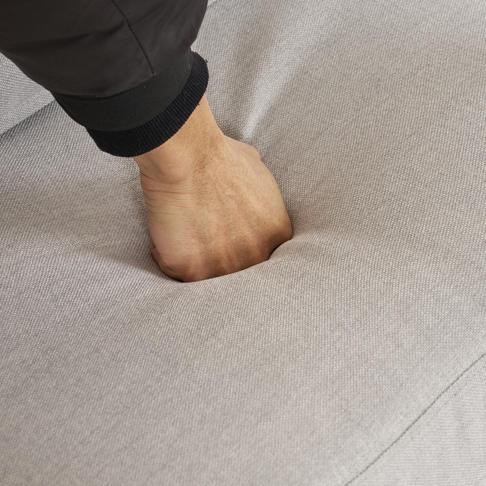 High Back Light Gray Rocking Chair with Solid Wood Armrest, Iron Frame, Linen Upholstered Seat, Dual-Use Indoor Armchair with Lumbar Pillow