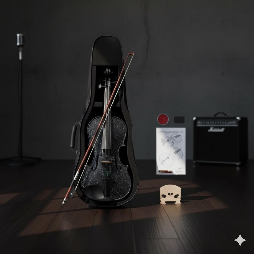 4/4 Black Acoustic Violin Full Size with Case Bow Rosin Beginner Student Music Instrument Set