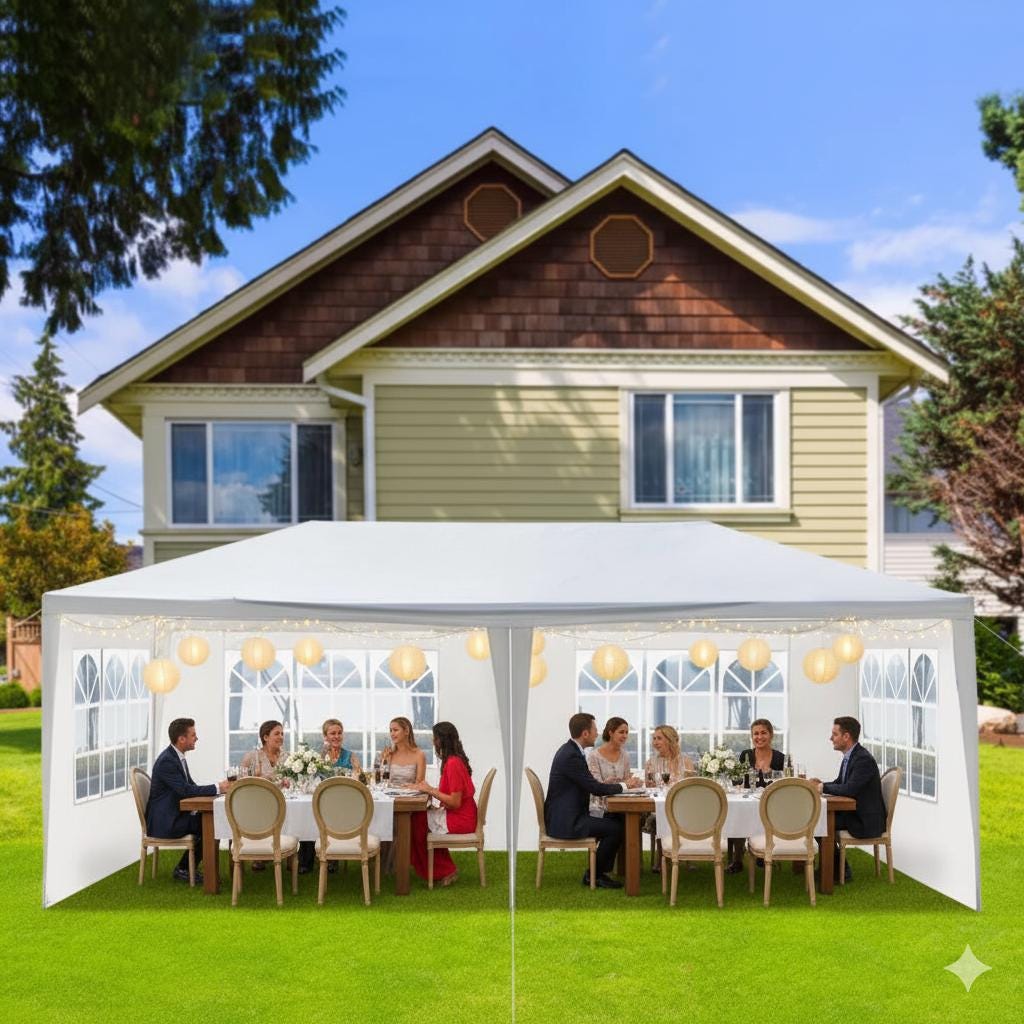 10x20 Outdoor Party Tent White Waterproof Gazebo Canopy with 4 Sidewalls Wedding Event Patio Shelter Backyard Pavilion