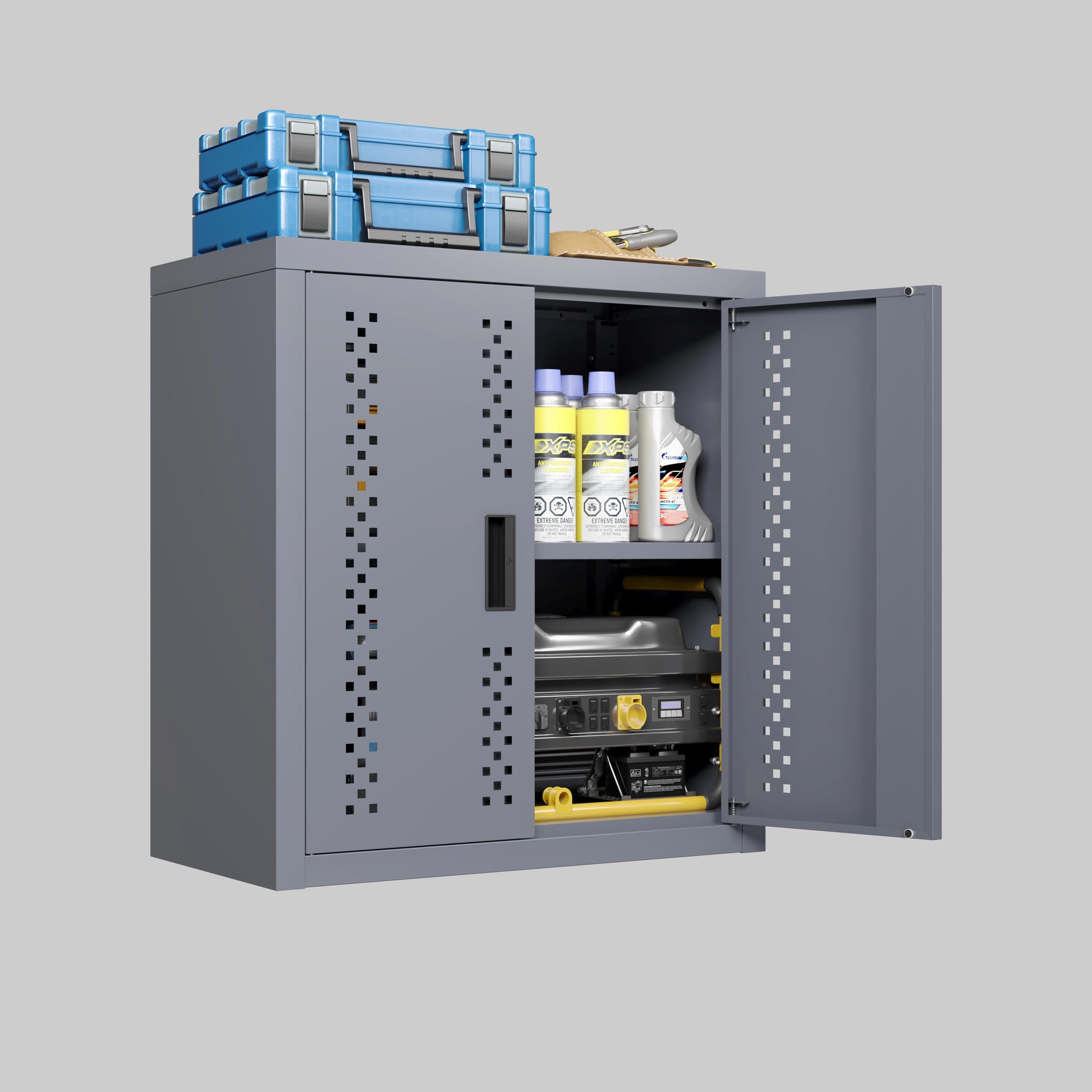 Metal Wall-Mounted Garage Cabinet | Floating Tool Storage, Gray