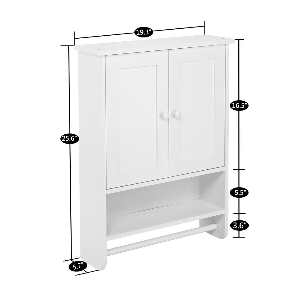 White Wall Hanging Bathroom Cabinet 65x48cm | Two-Door MDF Wall Storage Shelf with Open Space for Washroom or Bedroom Organization