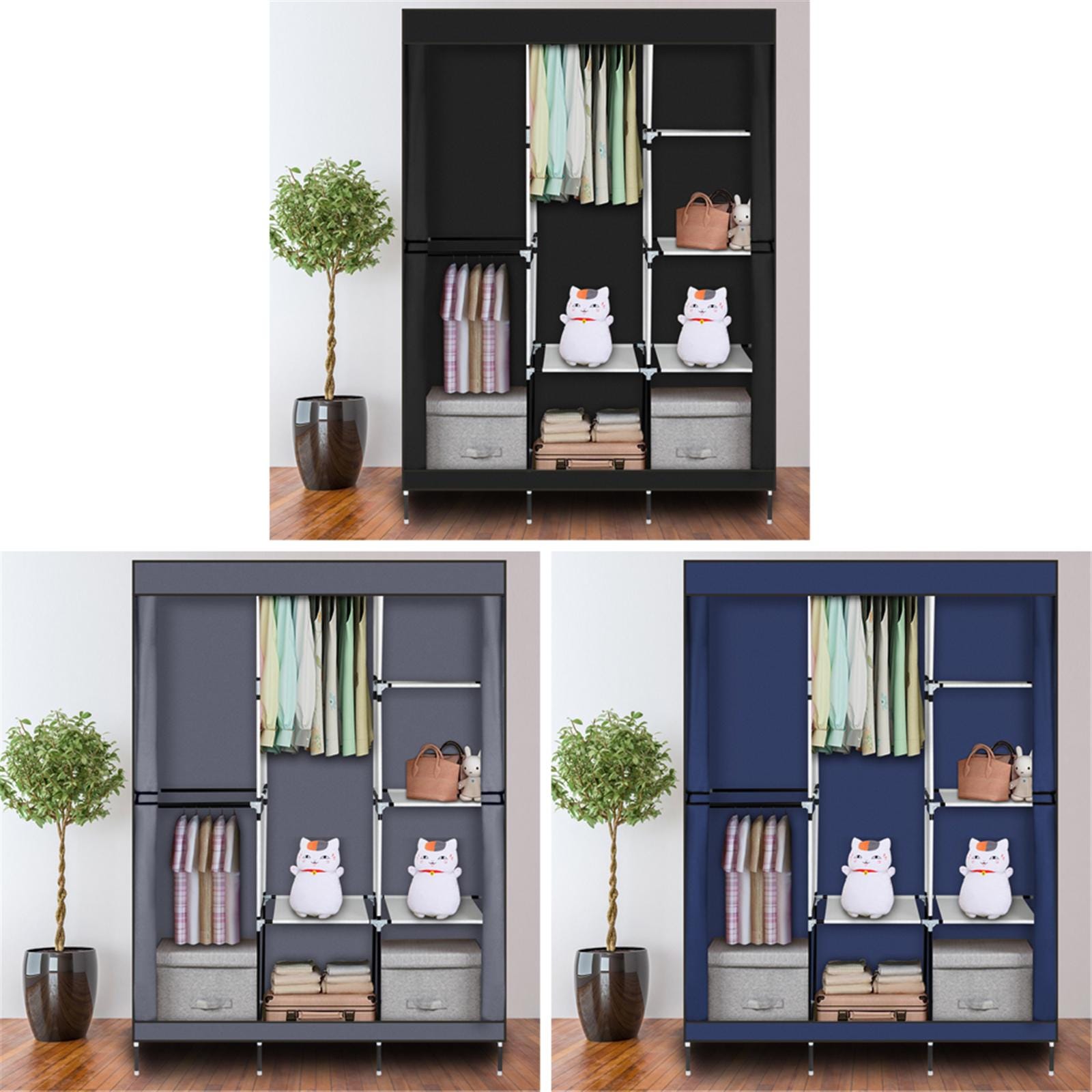 71" Portable Closet Wardrobe Organizer with Shelves, Gray Fabric Clothes Storage Rack