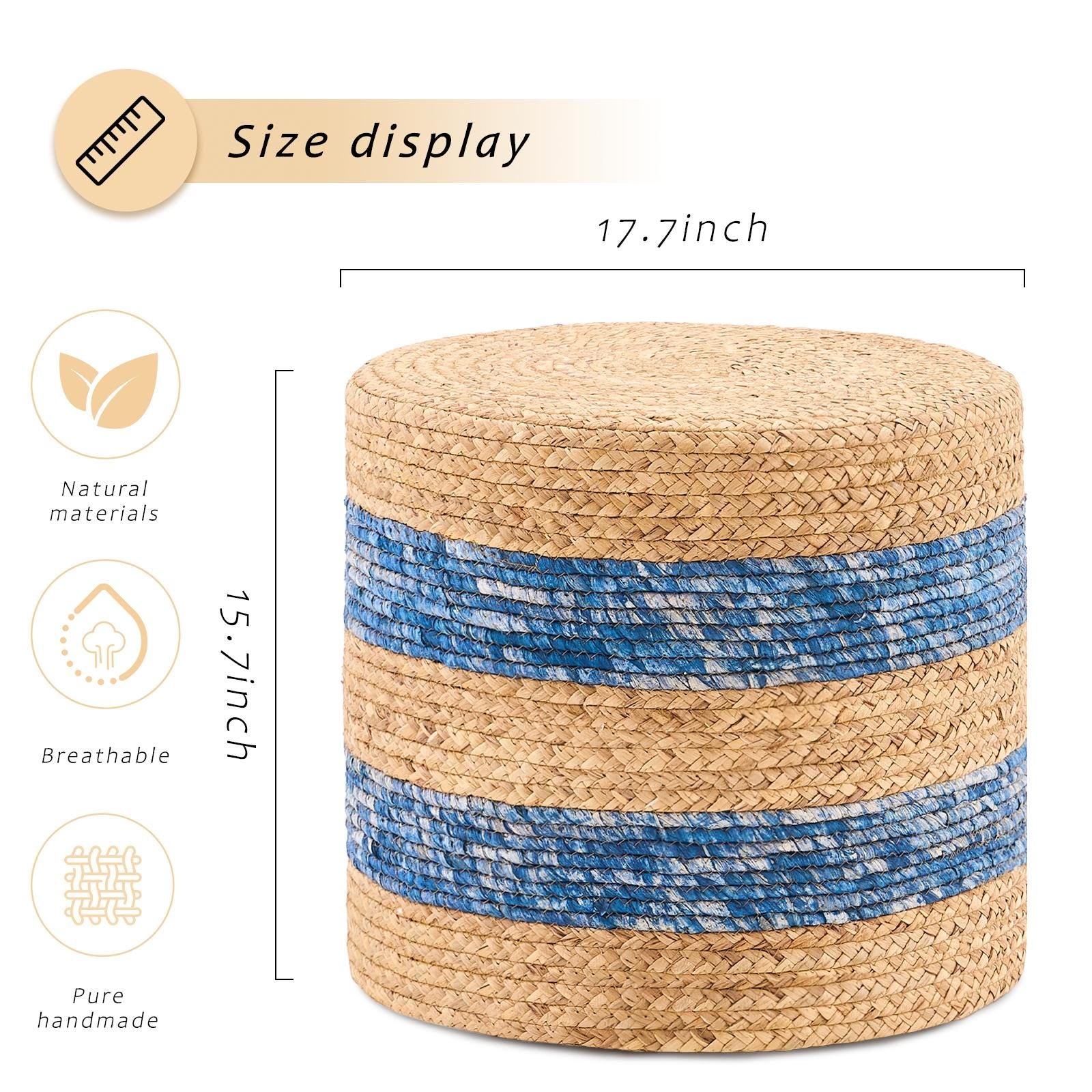 Handmade Woven Water Hyacinth Foot Stool Ottoman Natural Eco-Friendly Rustic Home Decor Low Seat Handcrafted Accent Chair
