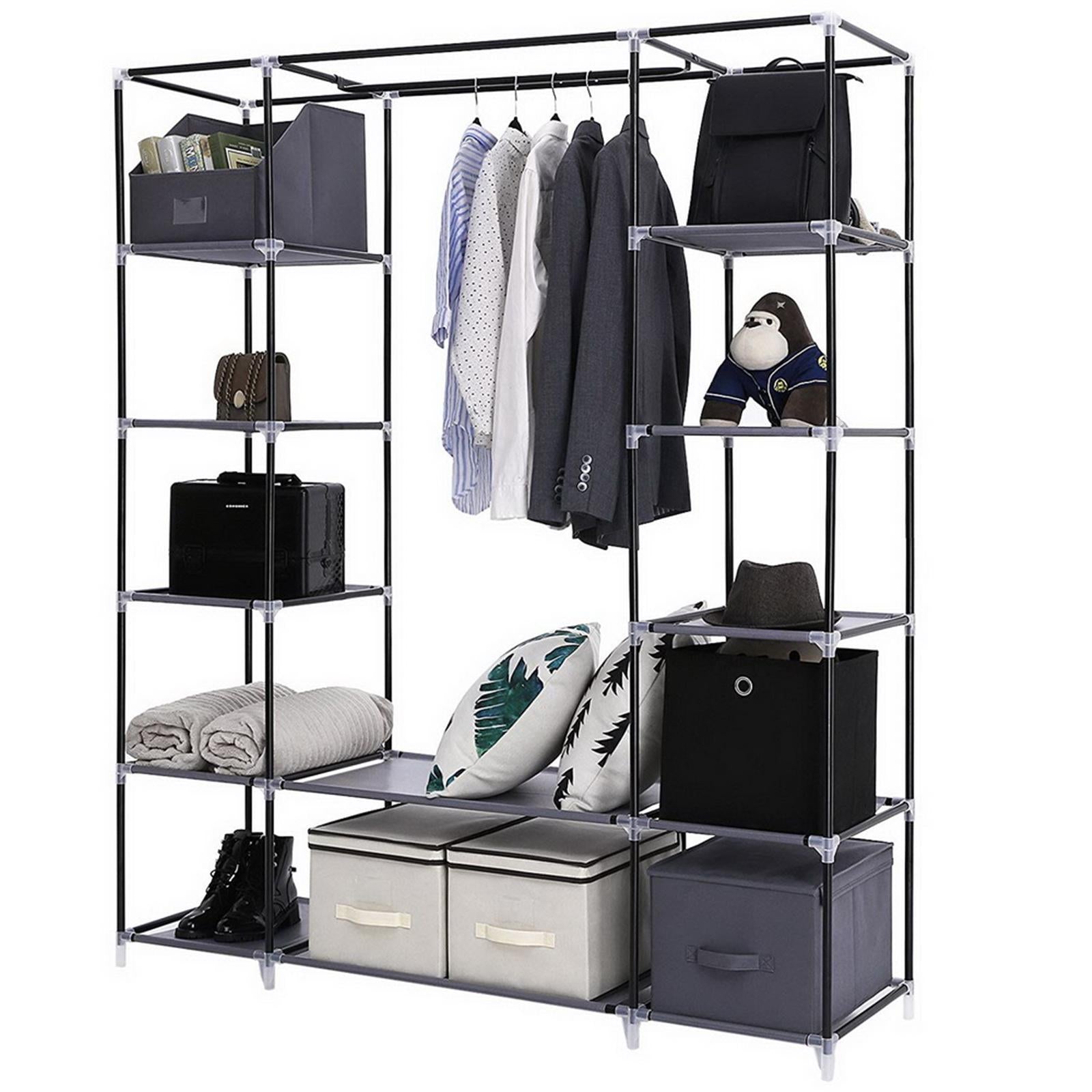 Portable Clothes Closet: 69" Gray Non-Woven Fabric Wardrobe Organizer