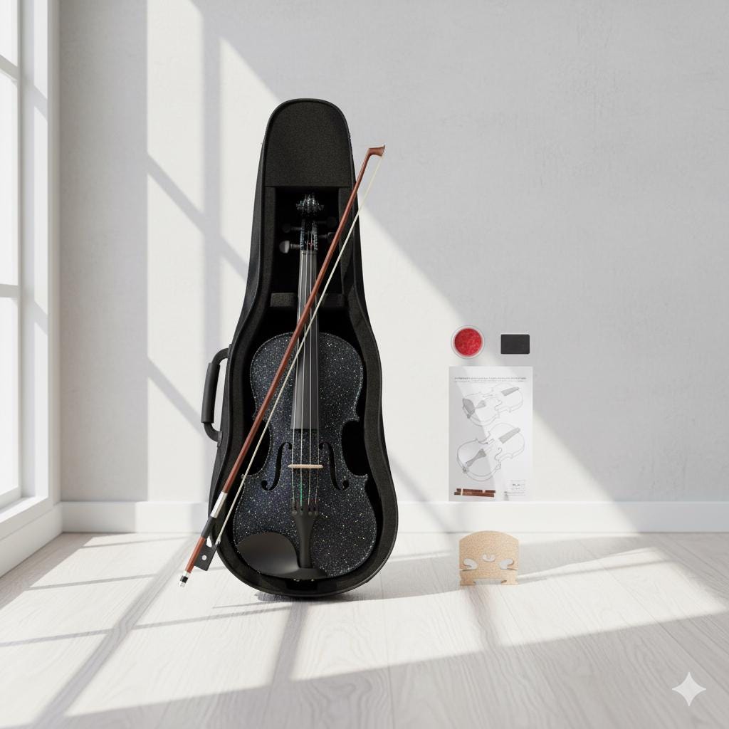 4/4 Black Acoustic Violin Full Size with Case Bow Rosin Beginner Student Music Instrument Set