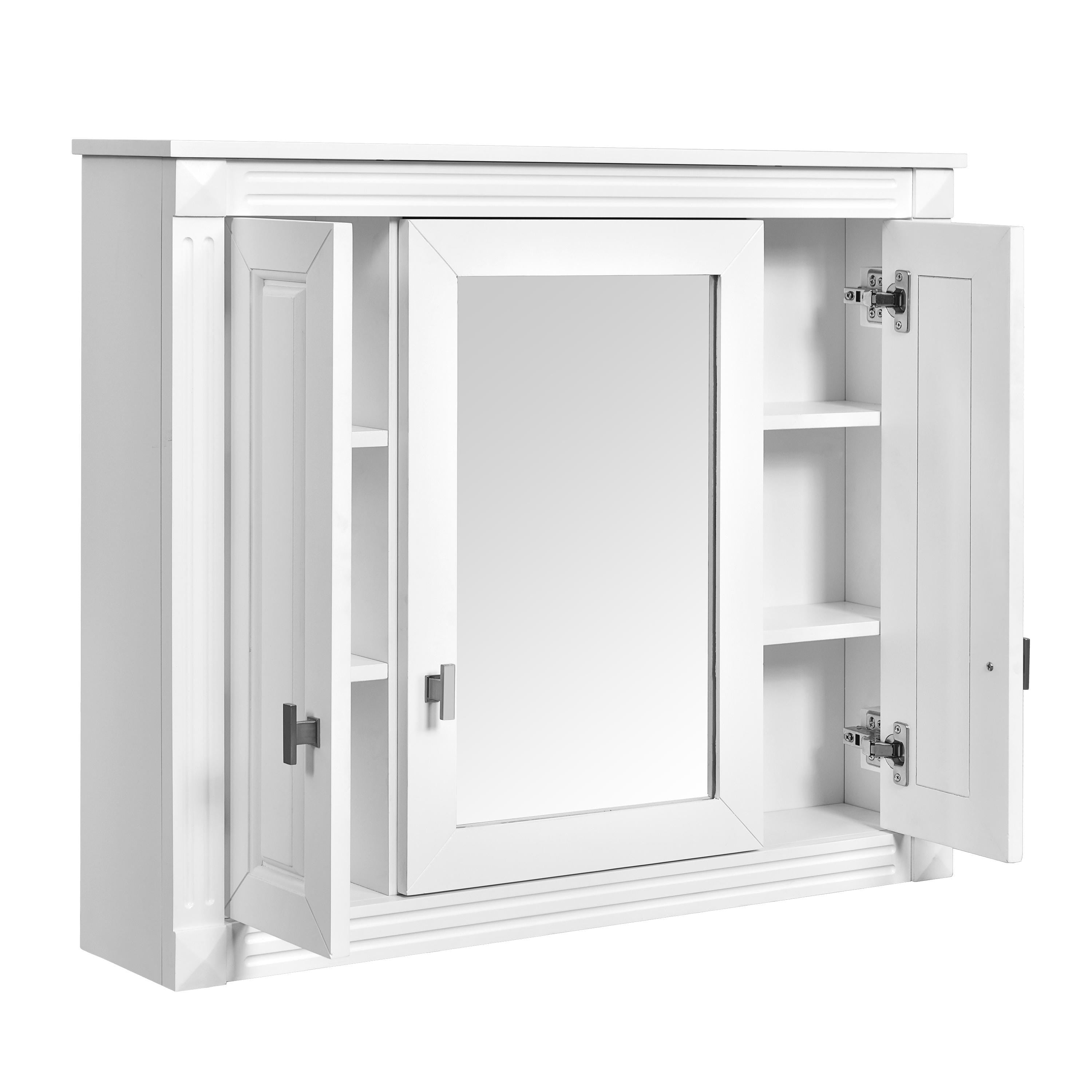 Bathroom Wall Cabinet with Mirror | White Wall Mounted Medicine Cabinet 5 Shelves Over Toilet Storage Organizer Modern MDF