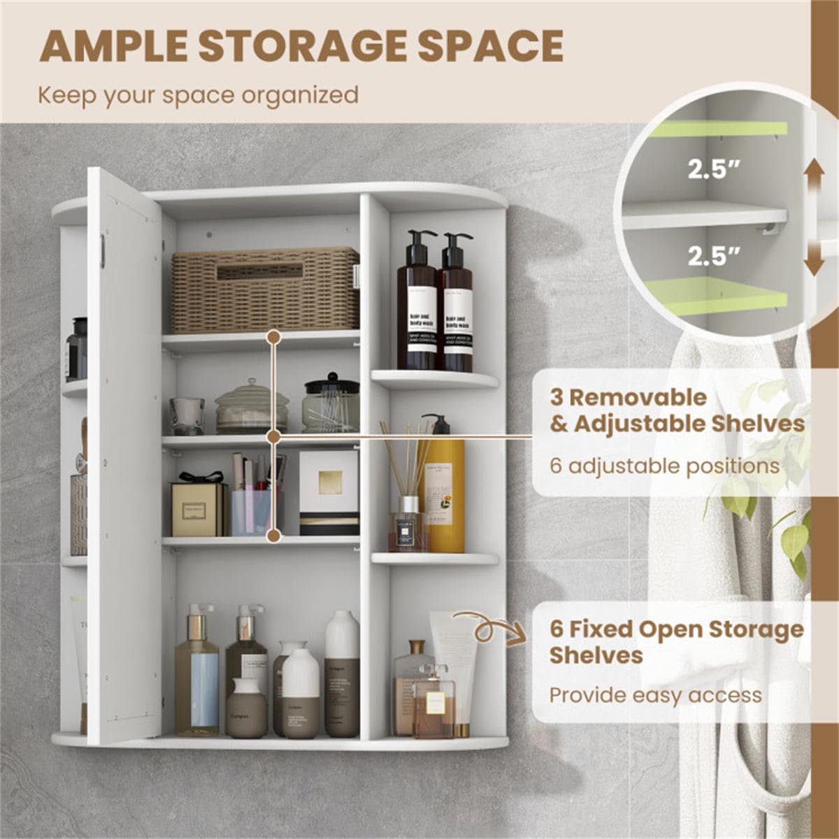 White Wall-Mounted Bathroom Cabinet with Mirror & Adjustable Shelves | Space-Saving MDF Storage Organizer for Toiletries