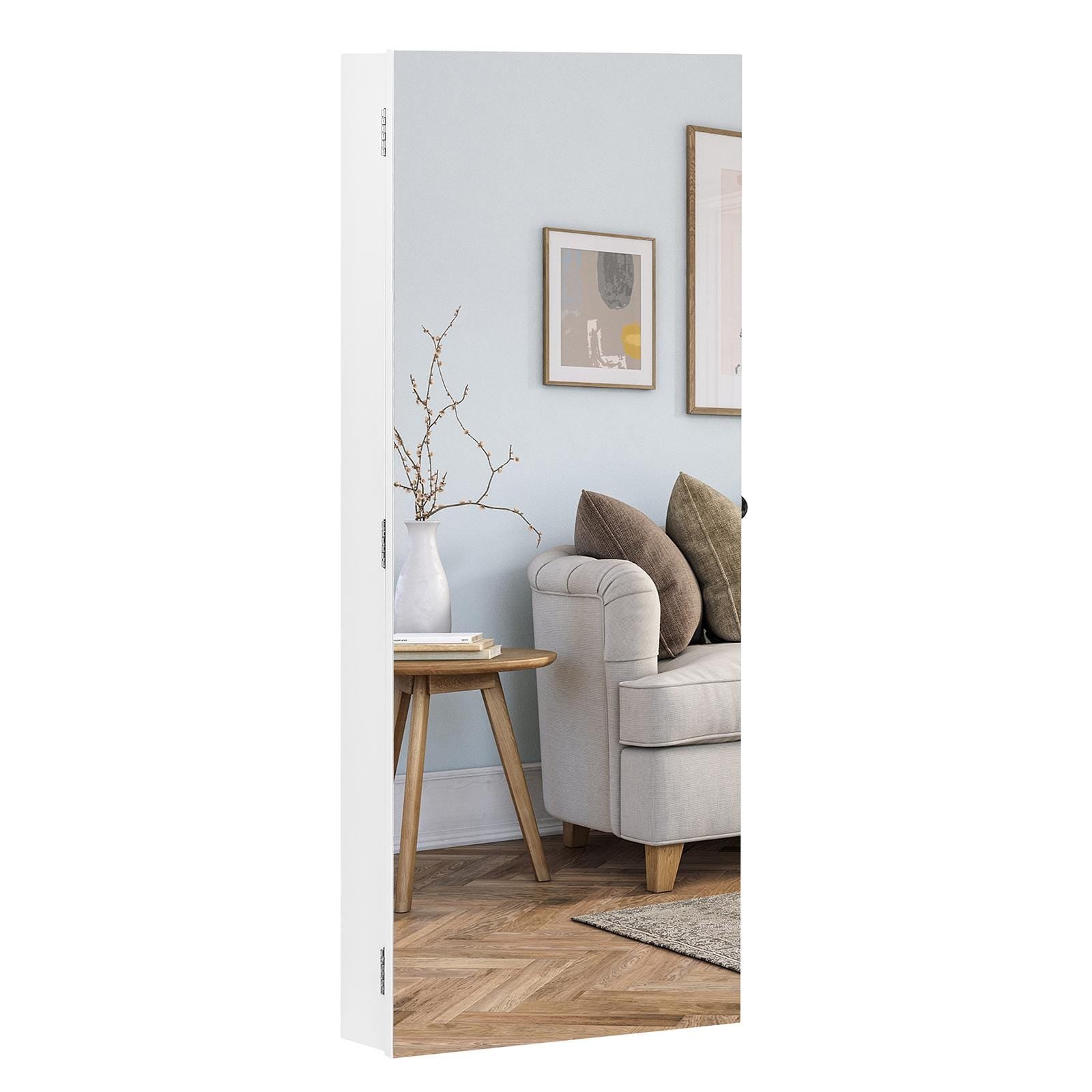 Wall Hanging Jewelry Mirror Cabinet with Lock | Full-Length PVC Film Door Jewelry Organizer, Velvet Lining & Hooks for Women