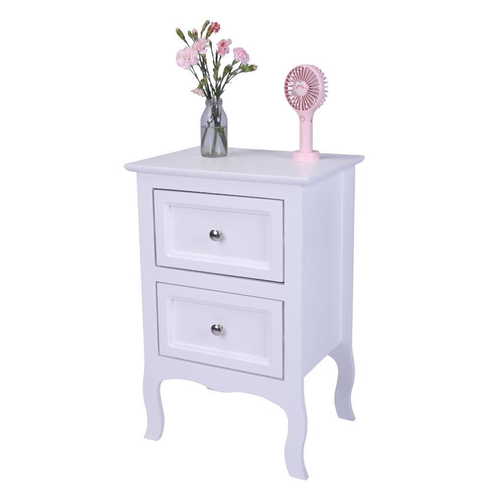 Country Style Two-Tier Night Table White | Rustic Bedroom Side Table Storage Organizer | Bedside Wooden Home Furniture